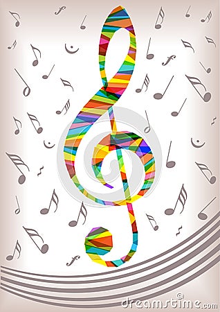 Bright music clef and notes silhouettes Vector Illustration