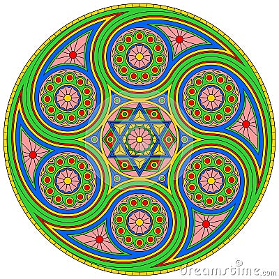 Bright mystical mandala with six-pointed star. Vector design Vector Illustration