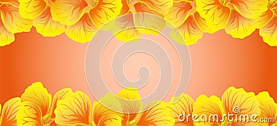 Bright Nasturtium Seamless border. Yellow flowers. Beautiful Horizontal banner. Red background. Card, invitation, poster, greeting Vector Illustration