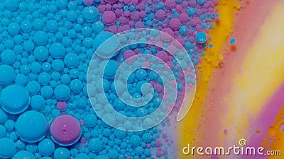 Bright neon colorful bubbles oil and ink, acrylic paint moving close-up, wallpaper background Stock Photo