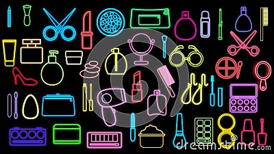 Bright neon set of tools for beauty makeup artists and hairdressers. a set of items for creating a fashionable image. applying Stock Photo