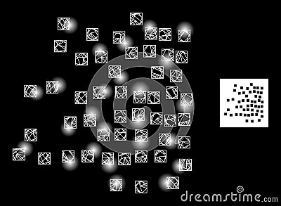 Bright Net Scattered Square Particles Mesh Icon with Glare Spots Vector Illustration