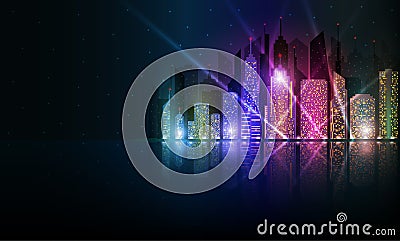 Bright night cityscape Vector Illustration