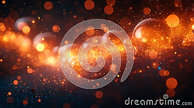 Glowing orange bubbles float through a dark background, creating a vibrant and dynamic atmosphere at night. Generative Stock Photo