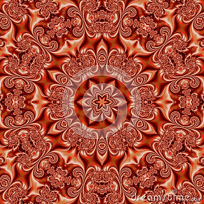 Bright orange mandala, red and orange kaleidoscope effect silk Stock Photo