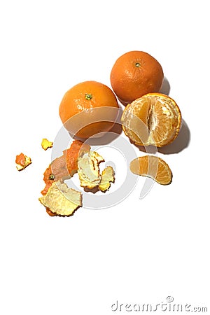 Bright orange mandarins on a white background Stock Photo