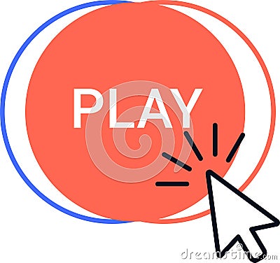 Bright orange play button symbolizing digital interaction, featuring a cursor click icon. Ideal for concepts of online Vector Illustration