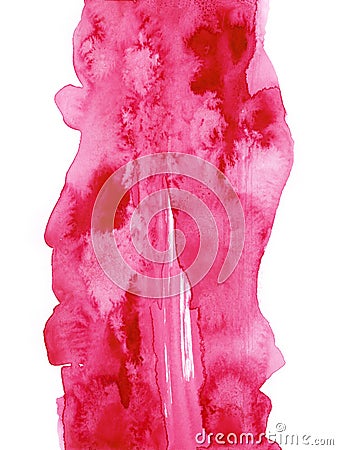 Bright painted pink watercolor splash isolated on white background. Hand drawn texture. Stock Photo