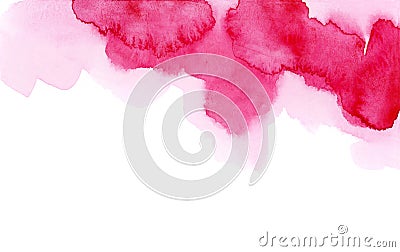 Bright painted pink watercolor splash isolated on white background. Hand drawn texture. Stock Photo