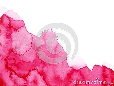 Bright painted pink watercolor splash isolated on white background. Hand drawn texture. Stock Photo