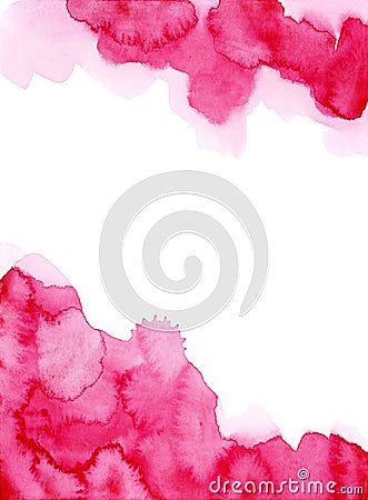 Bright painted pink watercolor splash isolated on white background. Hand drawn texture. Stock Photo