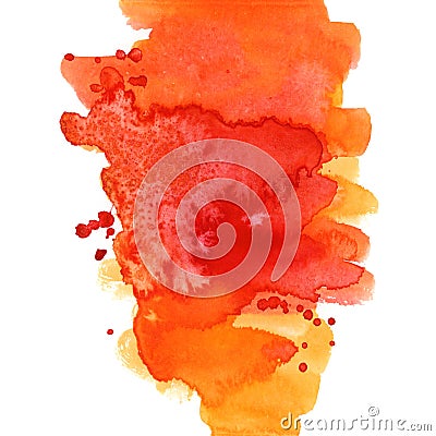 Bright painted red, orange and yellow watercolor texture. Hand drawn background. Stock Photo