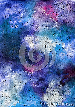 Bright painted watercolor space texture. Hand drawn background with text place Stock Photo