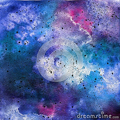 Bright painted watercolor space texture. Hand drawn background with text place Stock Photo