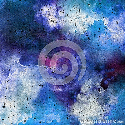 Bright painted watercolor space texture. Hand drawn background with text place Stock Photo