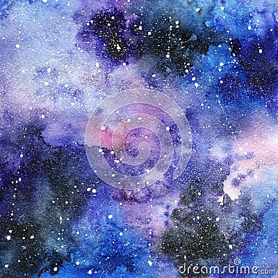 Bright painted watercolor space texture. Hand drawn background with text place Stock Photo