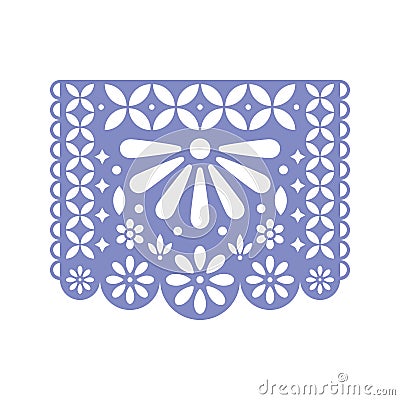 Bright paper with cut out flowers and geometric shapes. Papel Picado vector template Vector Illustration