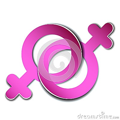 Bright paper female linked gender icons like symbol of homosexual women couple. Vector Illustration