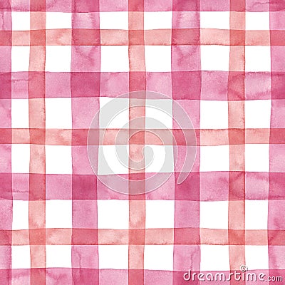 Bright pastel pink plaid checkered seamless pattern. Watercolor stripes and lines on white background. Kilt print Stock Photo