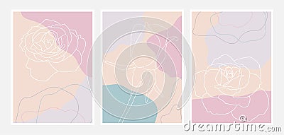 Bright Pastel Roses Abstract Wall Art Vector Illustration