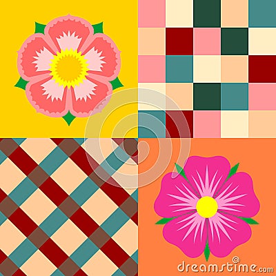 Bright patchwork with floral and geometric patterns. Vector design Vector Illustration