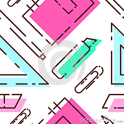 Bright pattern of stationery. Seamless pattern with notebook, Vector Illustration