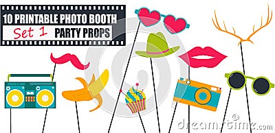 Bright photo booth props icon set vector illustration Vector Illustration