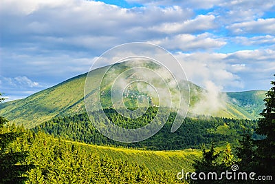 Bright, picturesque Carpathian mountains landscape, view the Petros mount, Ukraine. Stock Photo