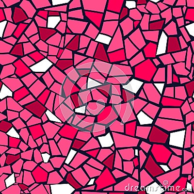 Bright pink abstract mosaic seamless pattern. Vector background. Colorful red broken tiles trencadis texture. Vector Illustration