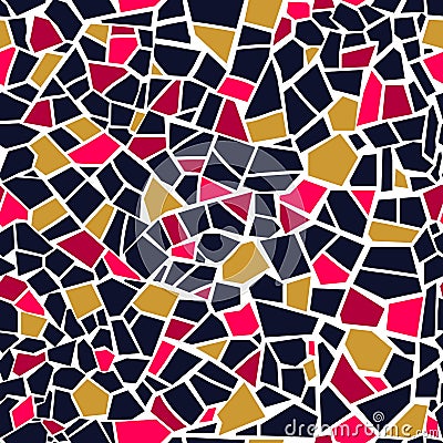 Bright pink abstract mosaic seamless pattern. Vector background. Colorful red broken tiles trencadis texture. Vector Illustration