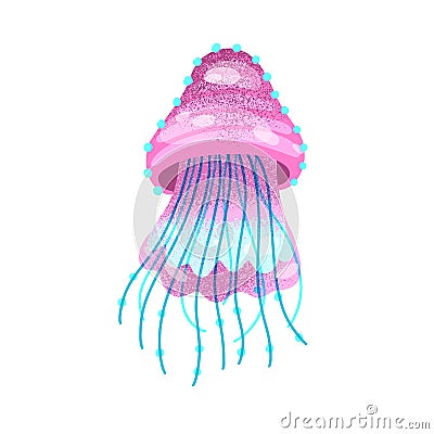 Bright pink jelly creature ocean or sea inhabitant vector flat illustration. Colorful gorgeous marine animal with Vector Illustration