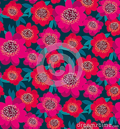 Bright pink and red decorative camellia flowers Vector Illustration