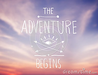 Bright Pink Sky with Adventure Quote Stock Photo