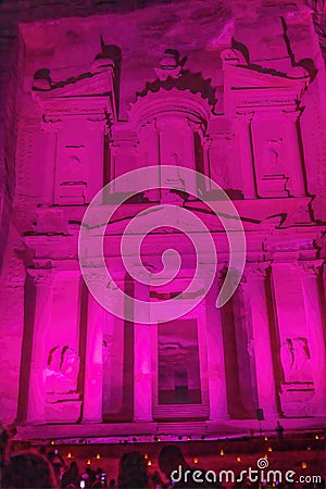 Bright Pink Treasury Illuminated Night Petra Jordan Editorial Stock Photo