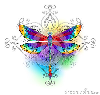 Bright polygonal dragonfly on white background Vector Illustration