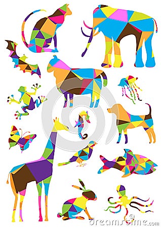Bright polygons animals collection Vector Illustration