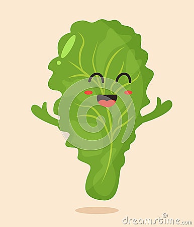 Bright poster with cute cartoon leaf of salad Vector Illustration