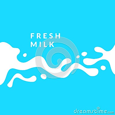 Bright poster fresh milk with splashes on a light blue background. Vector illustration Vector Illustration