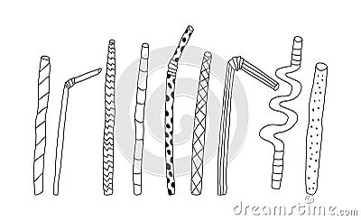 Bright poster hand drawn straw plastic, cartoon. Vector Illustration