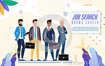 Bright Poster Job Search Grows Career Lettering. Vector Illustration