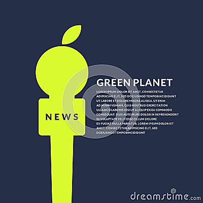 Bright poster with microphone and Apple on the eco theme on a dark background. Vector illustration in flat style Vector Illustration