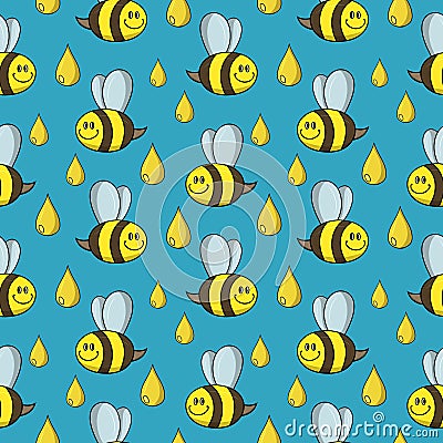 Bright print for children, Cute little bee collects honey, seamless square pattern Stock Photo