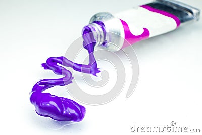 Bright purple Acrylic paint, extruded from the tube. Stock Photo