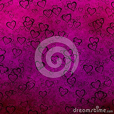 Bright purple cloudy background many falling hearts Stock Photo