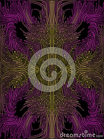 Bright purple and gold abstract stripes. Dark drawings, colors on a black background. Stock Photo