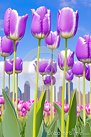 bright purple tulips gargen close up Stock Photo