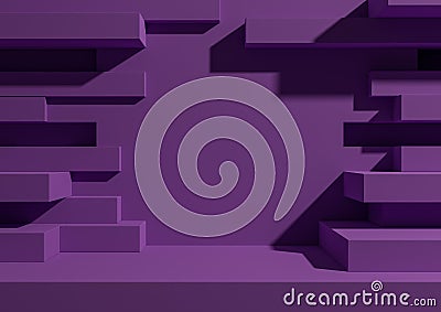 Bright purple, violet 3D rendering product display podium or stand with abstract brick wall or portal for product photography Stock Photo