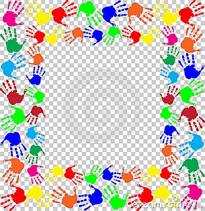 multicolored handprints border isolated on transparent backgroun Vector Illustration
