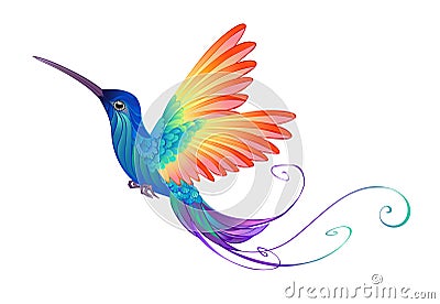 Bright Rainbow Hummingbird on white background Vector Illustration