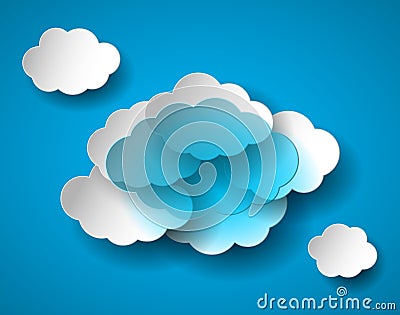 Bright realistic transparent cloud and white clouds on blue sky Vector Illustration